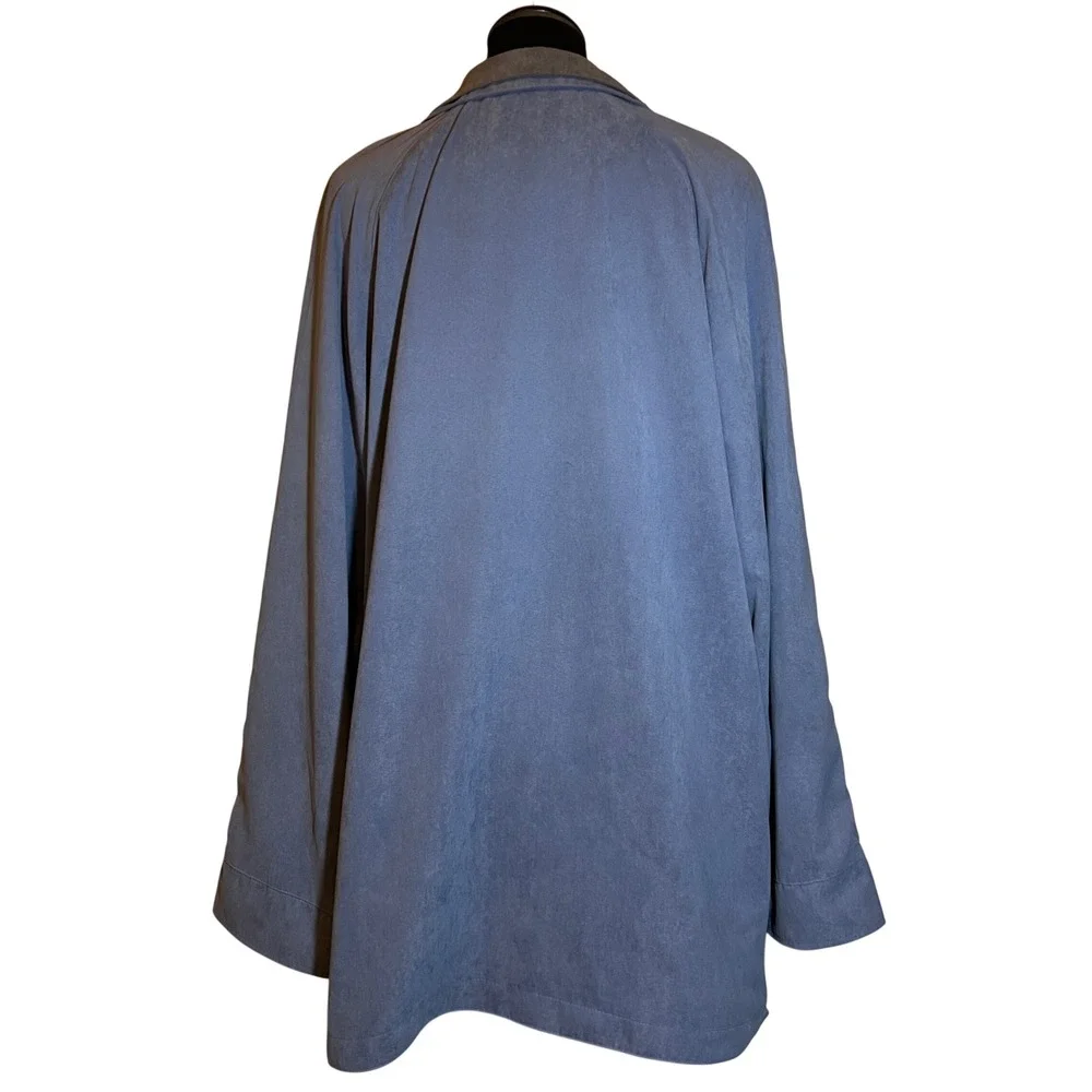London‎ Fog Faux Suede Trench Coat Jacket in Baby Blue and Grey, Women's Size XL